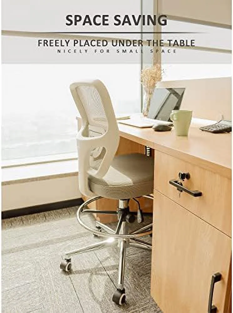 Drafting Chair  Tall Office Chair for Standing Desk  Drafting Stool with Lumbar Support  Adjustable Height and Foot Ring  Grey