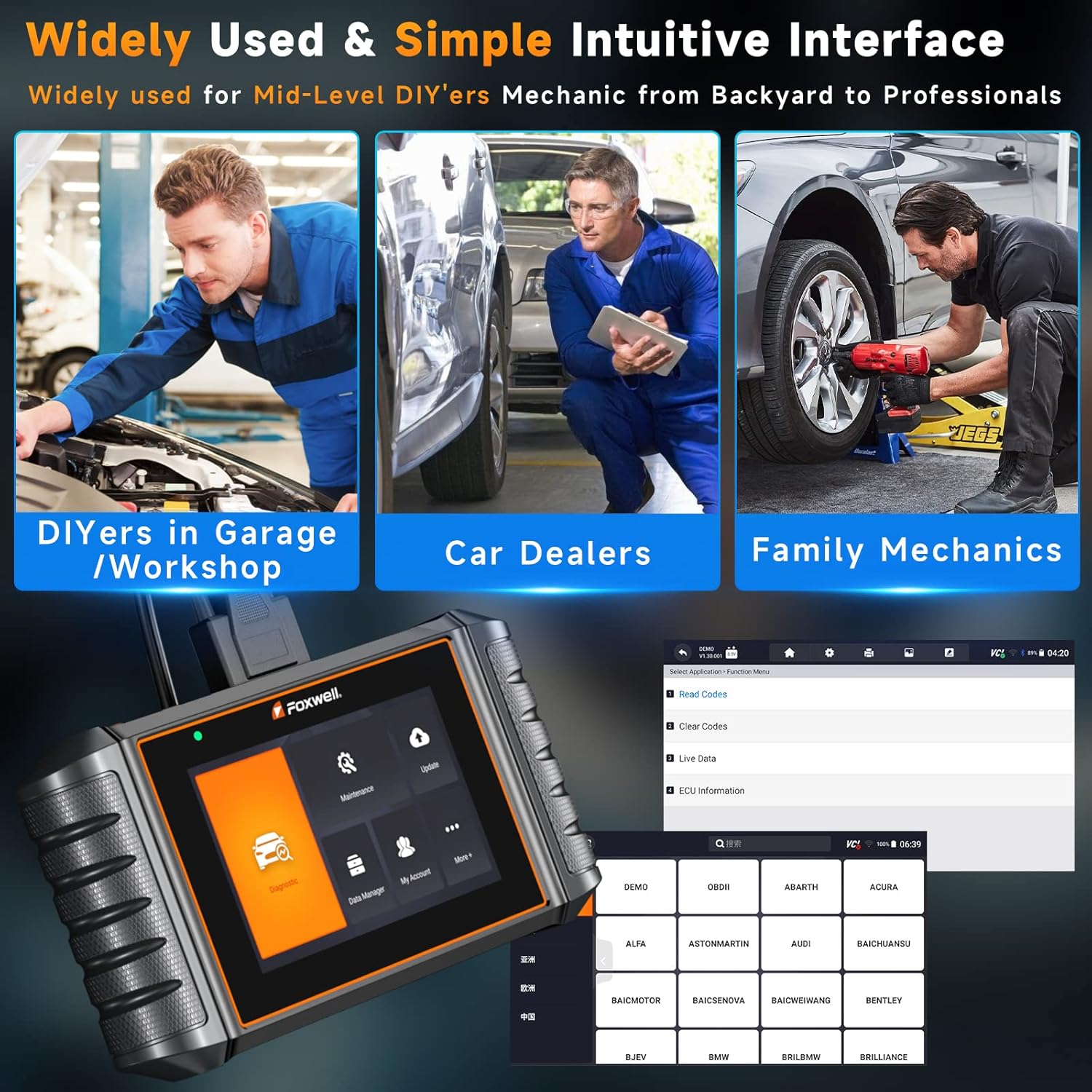 2024 FOXWELL NT716 OBD2 Scanner 9+ Resets Auto Scan Tool ABS SRS Transmission Engine Diagnostic Code Reader Free Update Injector Coding/D-P-F/BMS/ABS