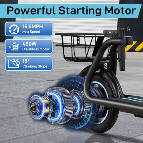 Winado Electric Scooters for Adults, 25Miles Long Range, 15.5MPH Top Speed, Foldable E-Scooter 450W Motor with 12" Pneumatic Tire, Seat, Wide Deck