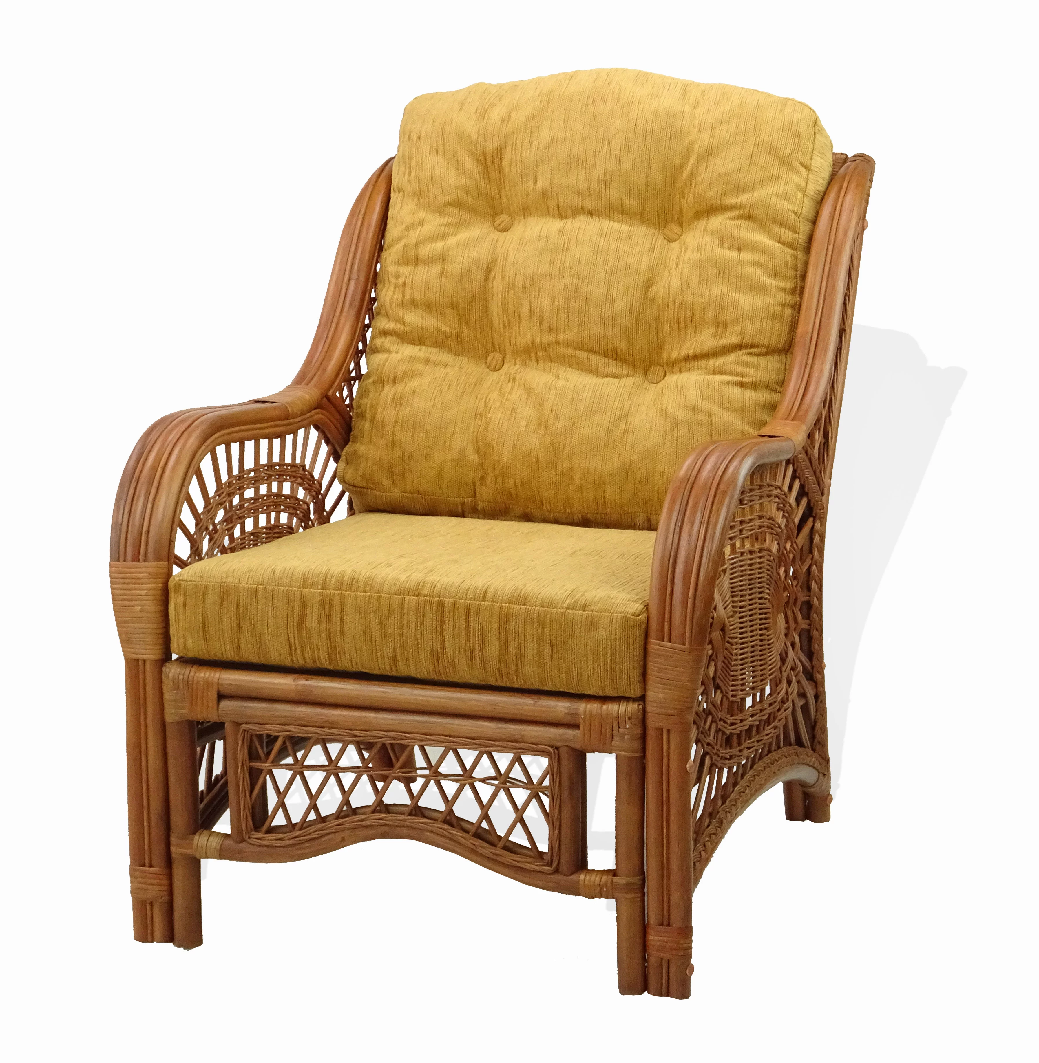 Malibu Lounge Armchair ECO Natural Rattan Wicker Handmade Design w/Light Brown Cushion, Colonial