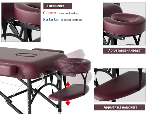 Professional Massage Table Portable 3 Fold Premium Memory Foam Aluminium Leg Hold Up to 1100LBS 8 Heights Adjustable with Carrying Bag Black