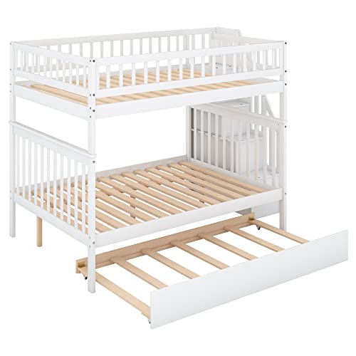 Harper & Bright Designs Twin Size Loft Bed with L-Shaped Desk and Stairs, Solid Wood Loft Bed Frame with Storage Drawers and Bookcase