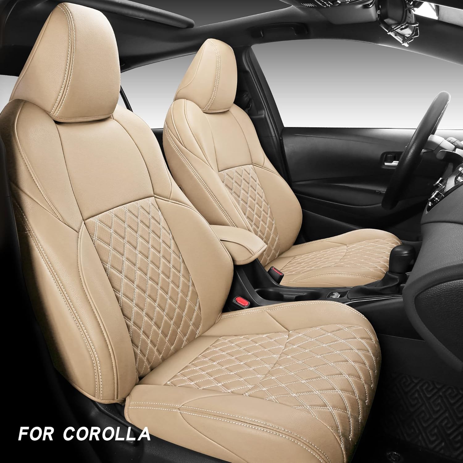 NS YOLO Full Coverage Faux Leather Custom Car Seat Covers Fit for Toyota Corolla (2020-2022 Corolla Hybrid, Black & Red)