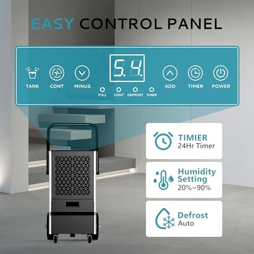 EUHOMY 160 Pints Commercial Dehumidifier for Basement,Large Dehumidifier for Basement With Drain Hose,Timer and 4 Wheels
