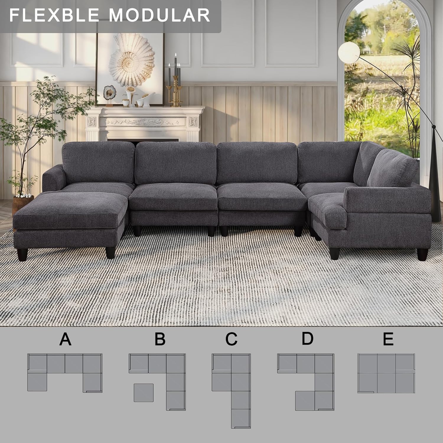 U-Shaped Oversized Modular Sectional Sofa Couch with Movable Ottoman