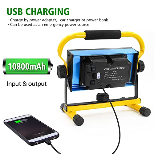 100W COB Rechargeable Work Light, 7000LM Cordless LED Work Lights, Waterproof Portable Flood Light with Stand for Outdoor Camping, Hiking, Garage