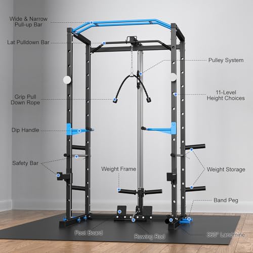 MERACH Power Cage, Multi-Functional Squat Rack for Home Gym with Cable Crossover System, 1600LBS Weight Capacity