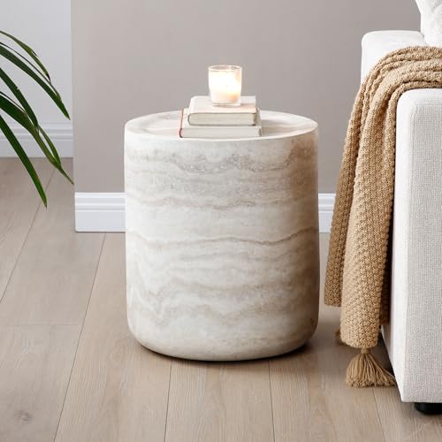 JUSTONE 15.75 ''Round Coffee Table, Accent End Table for Living Room Office Apartment, Modern Minimalist Side Table with Faux Marble Pattern