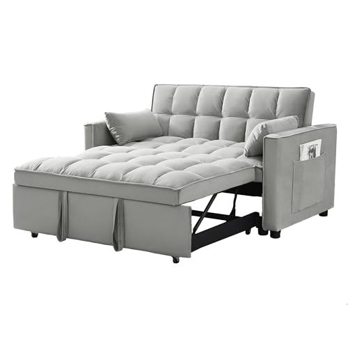Homtique Pull Out Sleeper Sofa Bed, 55" Tufted Velvet Convertible Loveseat Futon Sofa with 3 in 1 Pullout Bed
