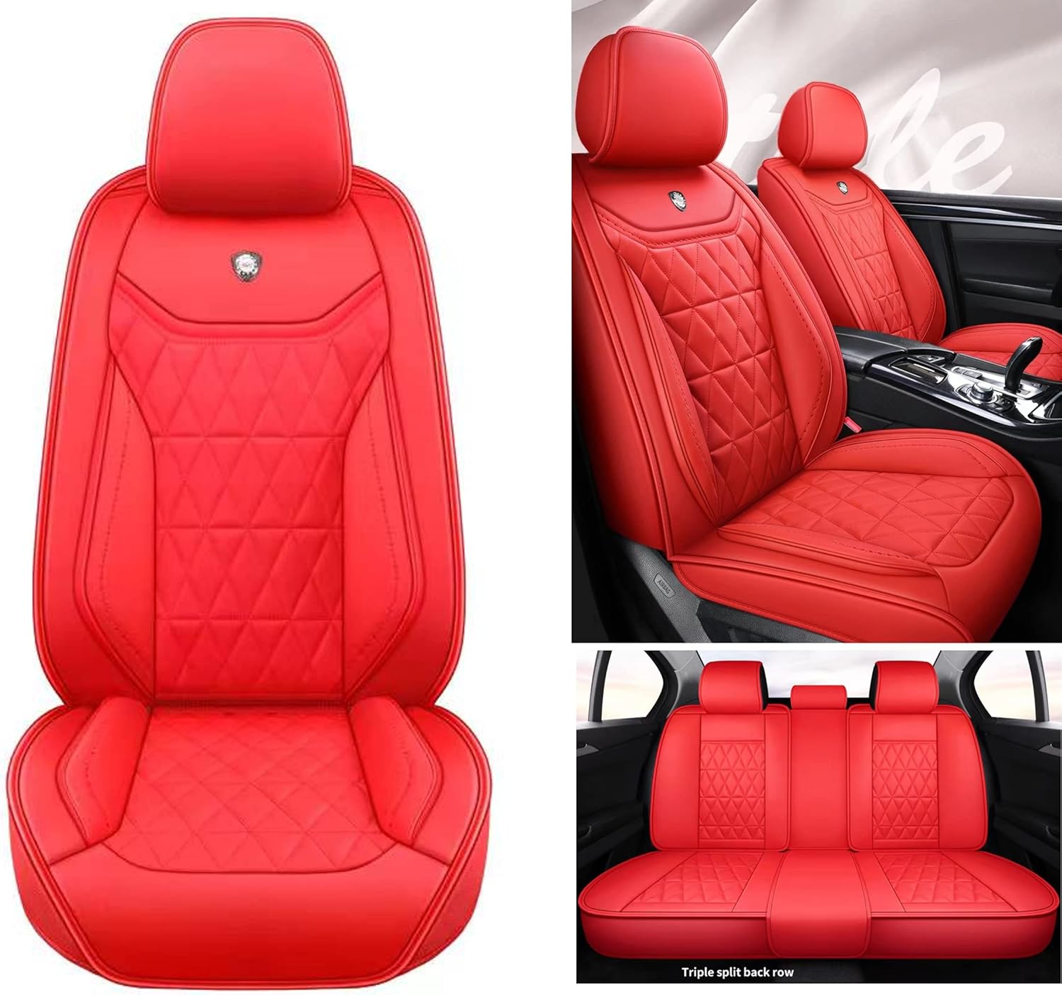YJZT01 Red Leather Car Seat Covers Comfort Car Seat Covers 5 Seats Full Set Universal Type Fits Most Cars, SUV (Red)