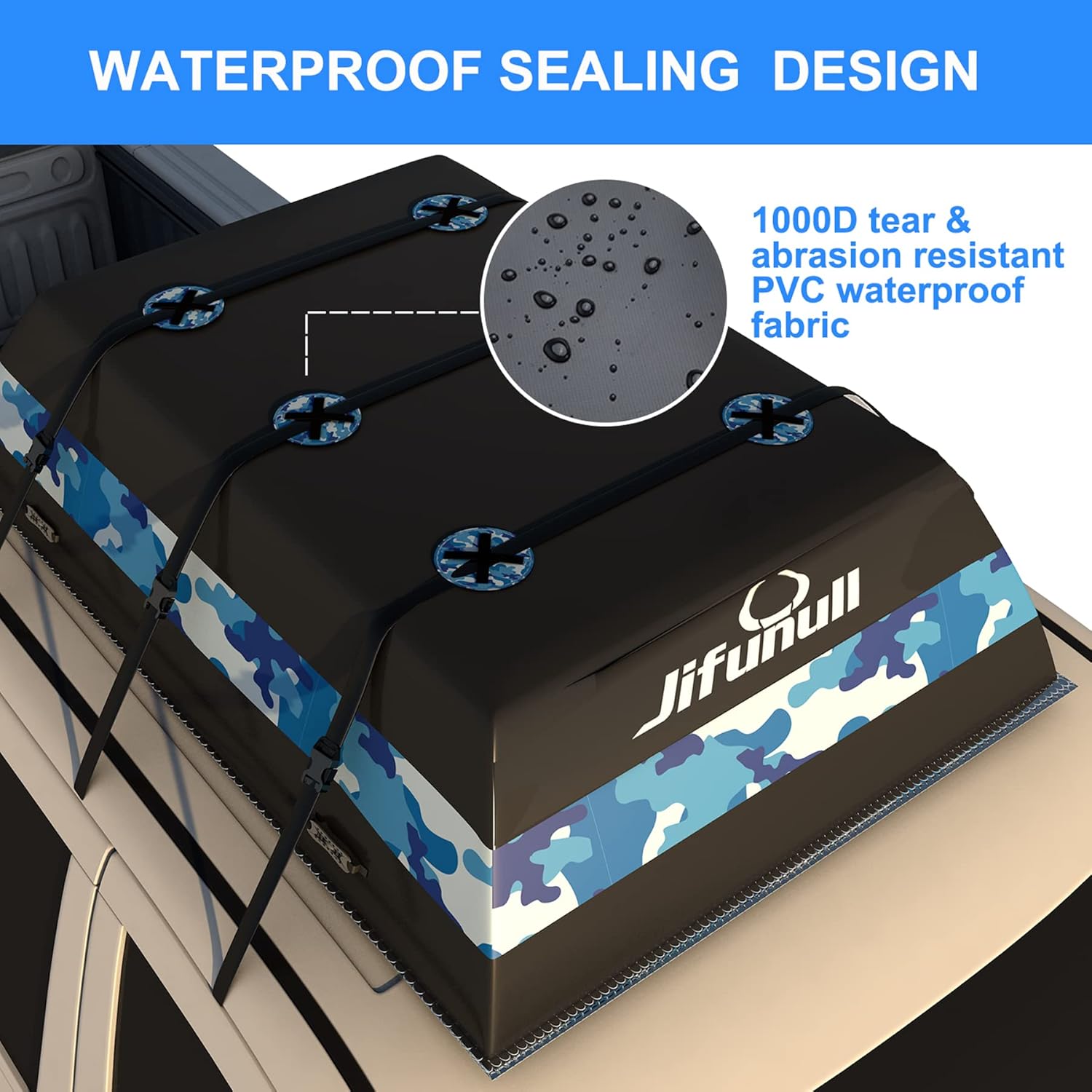 Jifunull Rooftop Cargo Carrier Bag 21 Cubic Feet, Waterproof Soft-Shell Roof Rack Cargo Carrier
