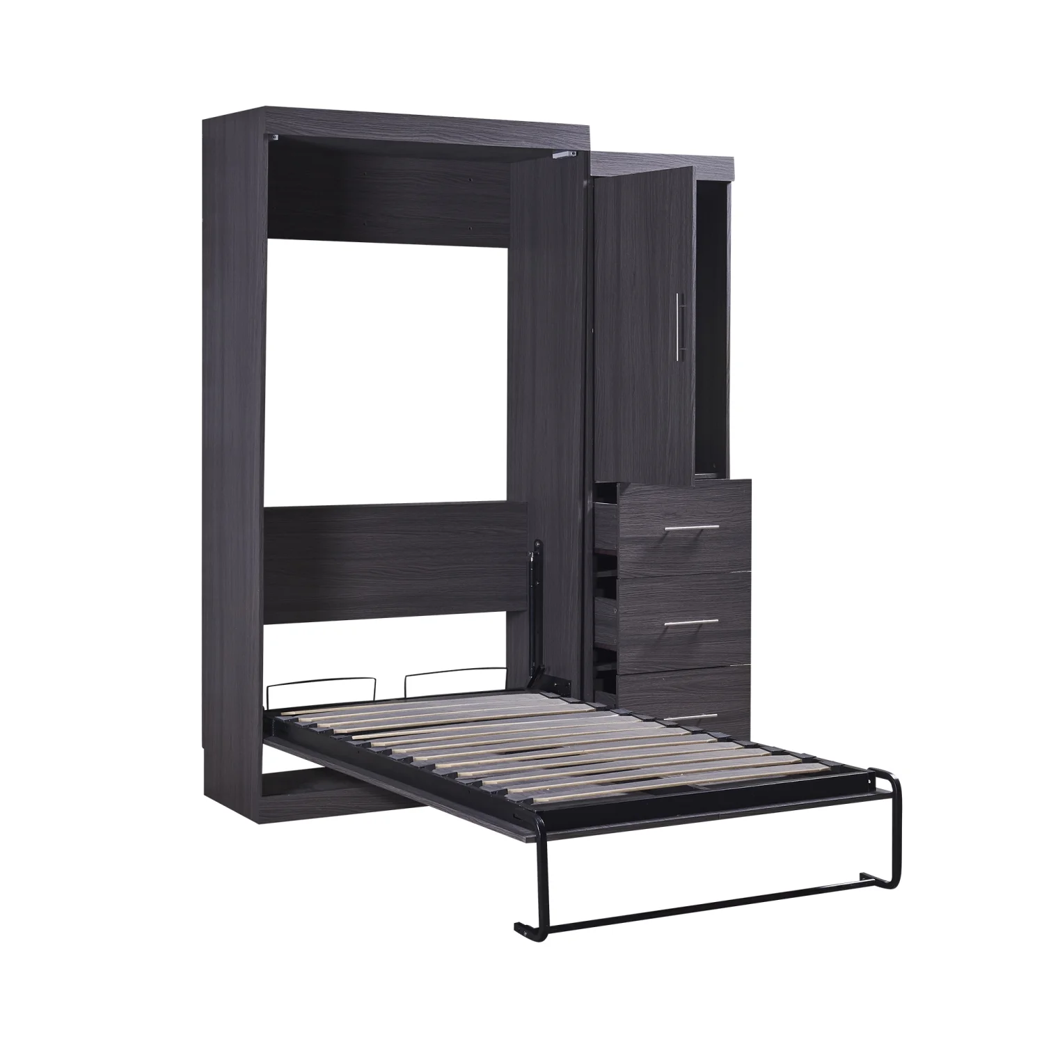 Churanty Twin Size Murphy Bed with Wardrobe and Drawers,Cabinet Beds Foldable Wall Bed Frame for Guest Room Home Office, Gray - Radiant Selections