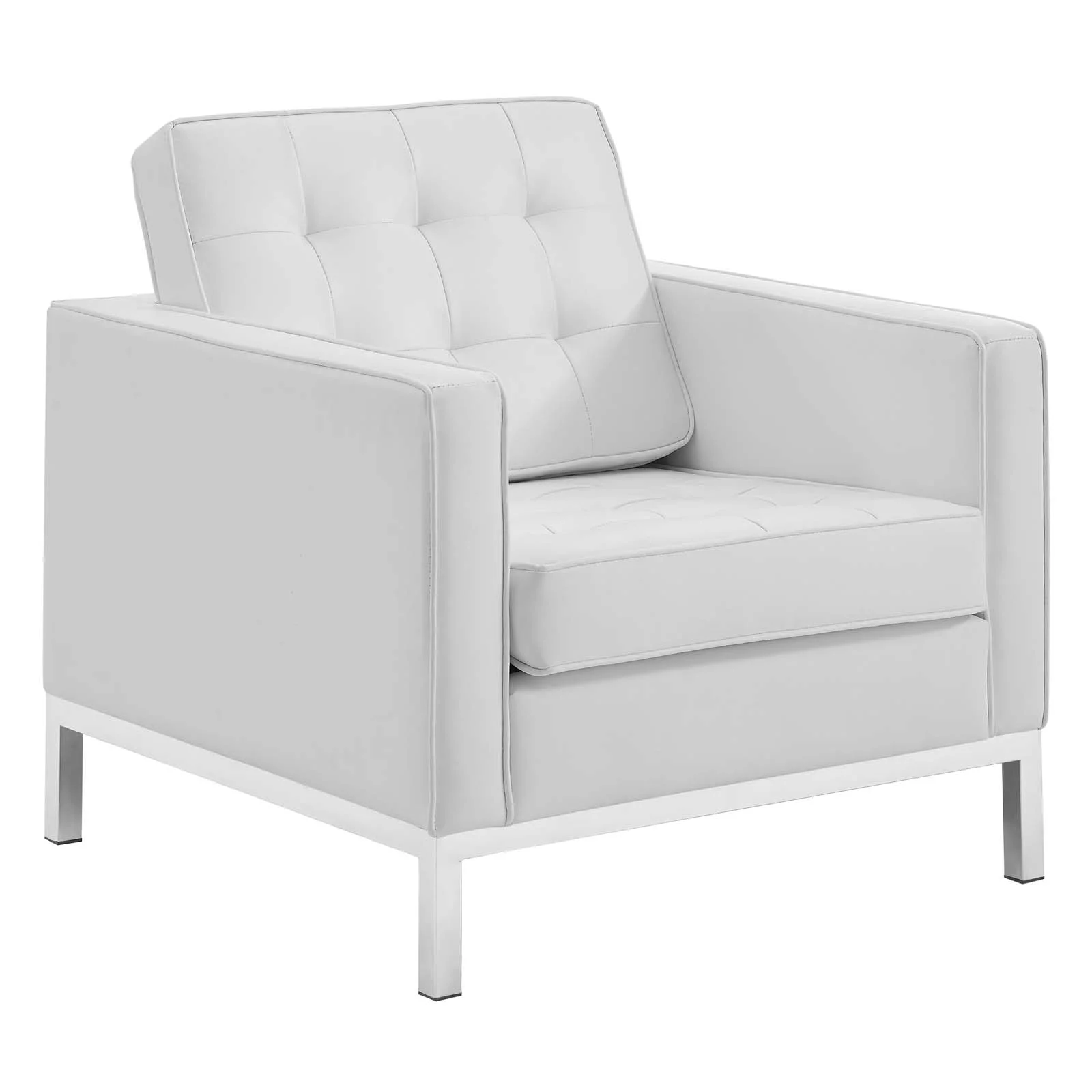 Modway Loft 3 Piece Tufted Upholstered Faux Leather Set in Silver White