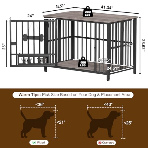 Easycom 41" Dog Crate Furniture Foldable, No Assembly Decorative Dog Kennel Indoor, Dog Crates for Large Dogs