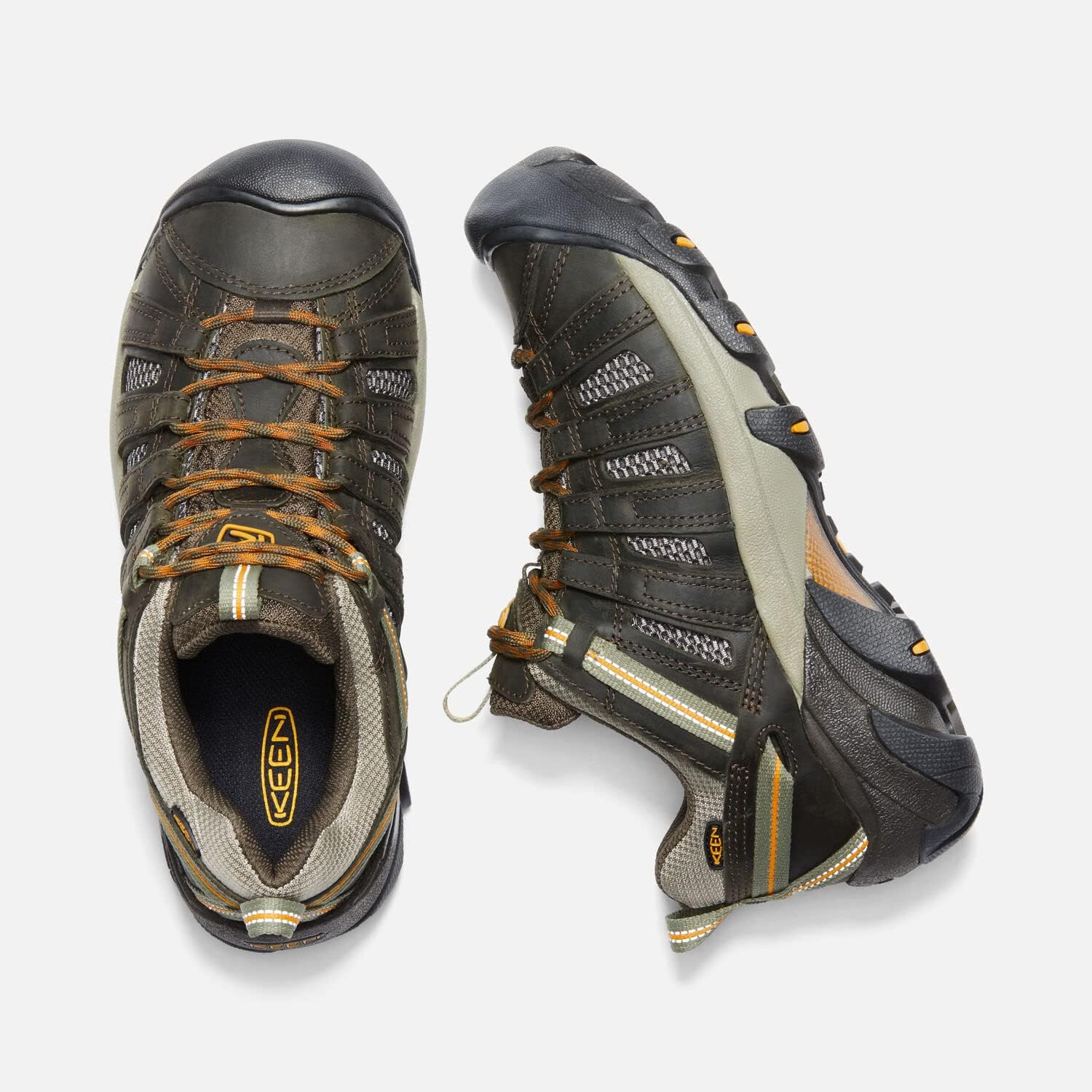 KEEN Men's Voyageur Low Height Breathable Hiking Shoes, Black Olive/Inca Gold, 10.5