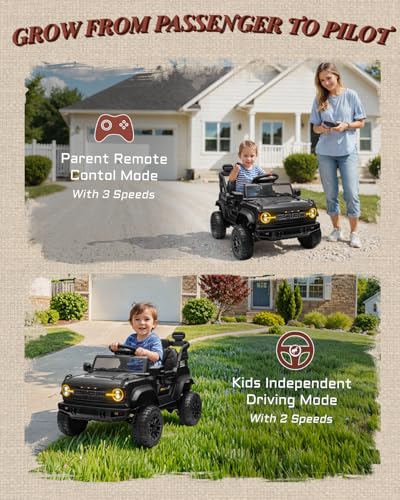 24V Ride on Toys for Big Kids, Licensed Ford Bronco Raptor 2 Seater Ride on Cars with Remote Control, Ride on Truck w/ 4-Wheeler Suspension, 3 Speeds