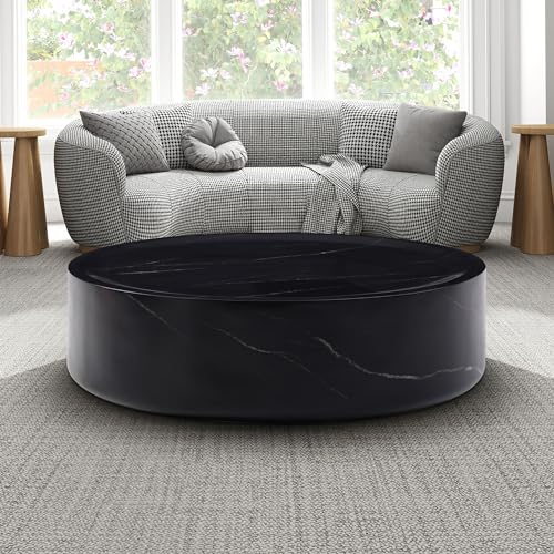 JUSTONE 15.75 ''Round Coffee Table, Accent End Table for Living Room Office Apartment, Modern Minimalist Side Table with Faux Marble Pattern