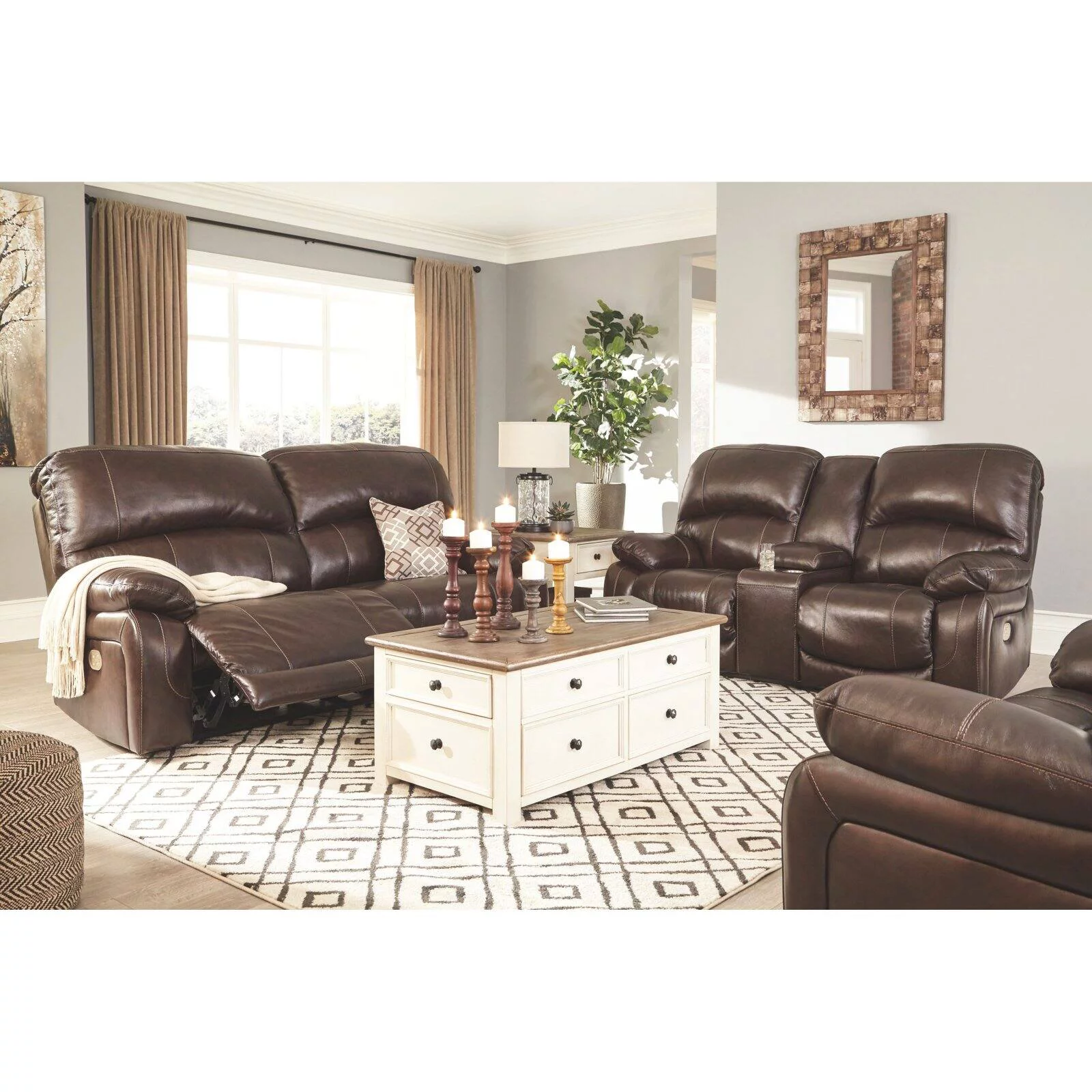 Ashley Furniture Hallstrung Leather Power Reclining Sofa in Gray