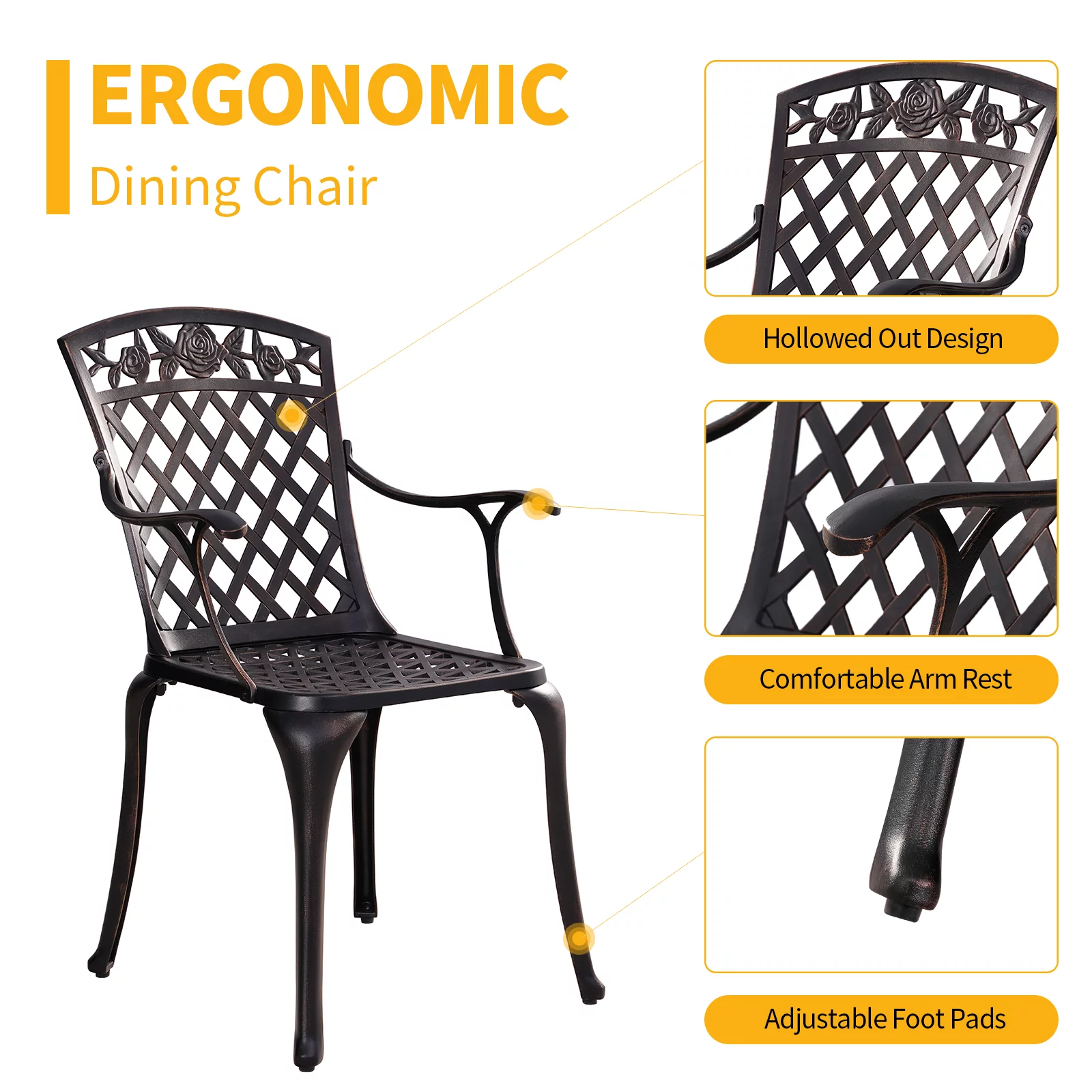 Withniture 5 Piece Patio Dining Sets Outdoor Bistro Table and Chairs Set with Umbrella Hole for Garden Bronze