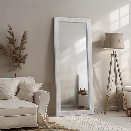 MELOMOIR Rustic Farmhouse Full Length Mirror, 64"x21" Wood Frame Floor Mirror, Free Standing Mirror Leaning Hanging Mirror