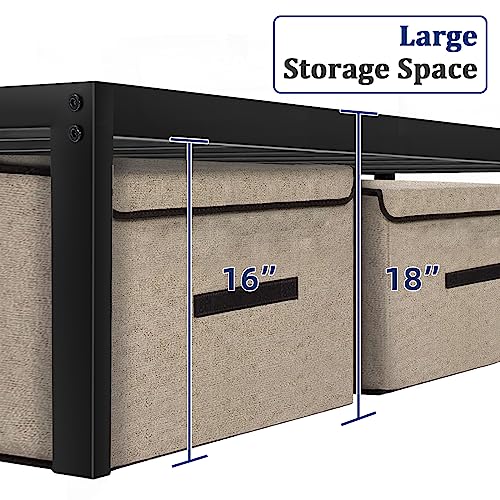 California King Bed Frame 18 Inch Tall Cal King Bed Frame with Storage Heavy Duty Steel Slats Metal Platform Bed Frames No Box Spring Needed Anti