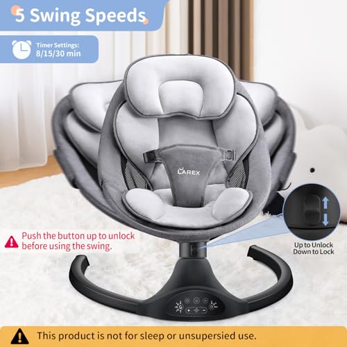 LAREX Baby Swing Infant Swing Electric Toddler Baby Rocker Portable for Newborn Boy Girl, 5 Sway Speeds with Remote Control