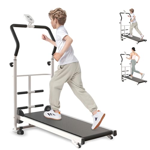 Foldable Treadmill for Kids & Adults, Self-Propelled Indoor Exercise Machine with LED Display, Adjustable Handrail & Incline