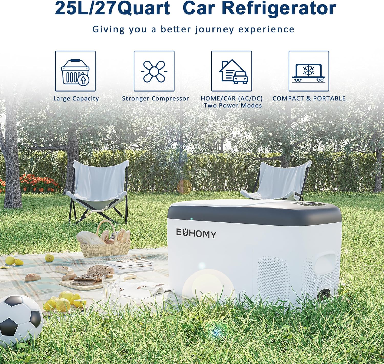 EUHOMY 12 Volt Refrigerators, 21Liter(23qt) RV Refrigerator with 12/24V DC & 110-240V AC, Portable Refrigerator Freezer Fridge Cooler For Car