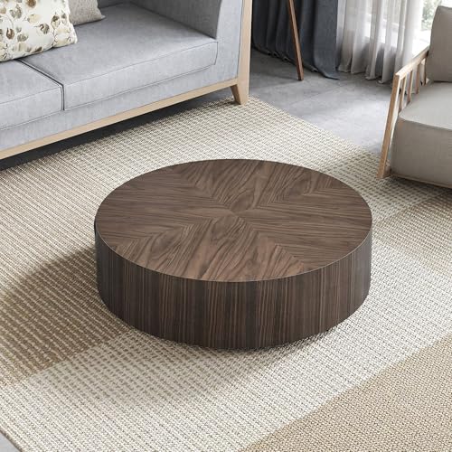 JUSTONE 15.75 ''Round Coffee Table, Accent End Table for Living Room Office Apartment, Modern Minimalist Side Table with Faux Marble Pattern