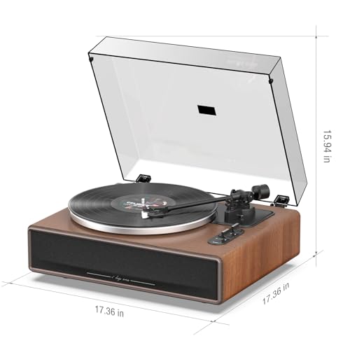 1 by ONE High Fidelity Belt Drive Turntable with Built-in Speakers, Vinyl Record Player with Magnetic Cartridge