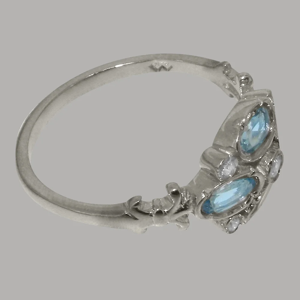 LBG British Made Real 18k White Gold Synthetic Cubic Zirconia & Natural Blue Topaz Womens Engagement Ring - 33 size options - Size 6.25