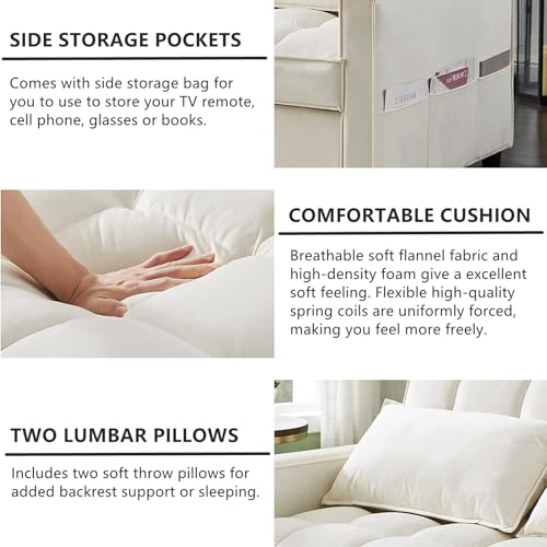 Convertible Sofa Bed, 3 in 1 Velvet Sleeper Loveseat with Pull Out Bed, Adjustable Backrest, 2 Pillows and 2 Foldable Side Table