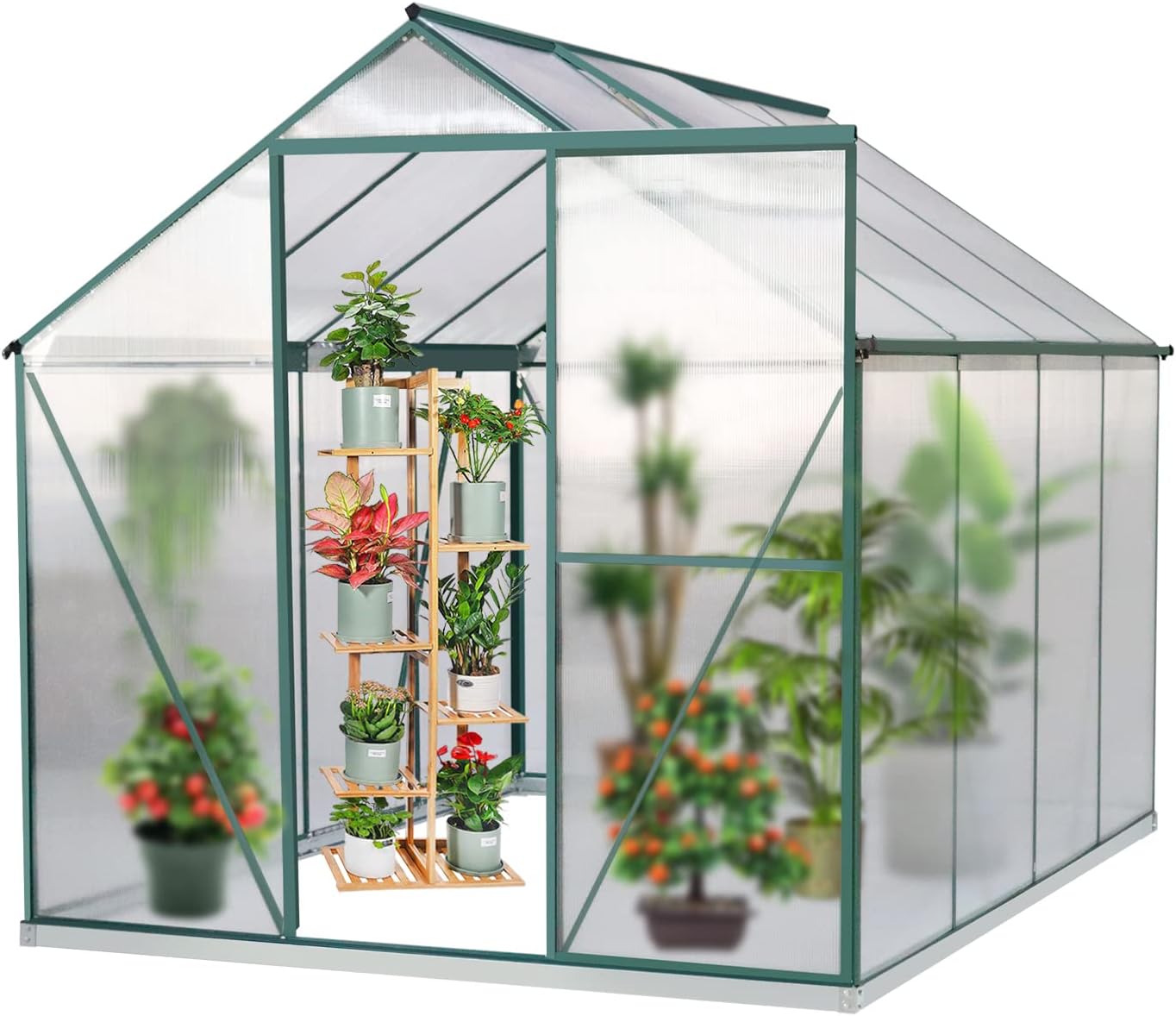 2021 Upgraded 6'x8' Hobby Greenhouse, Polycarbonate Aluminum Green House w/ Window for Winter,Heavy Duty Greenhouses Kit for Outdoor Use