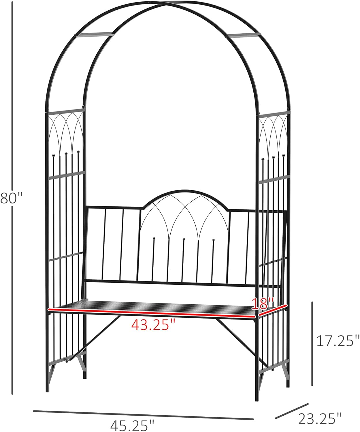 Outsunny Metal Trellis Arbor Arch for Climbing Plants with Garden Bench, Grow Grapes & Vines