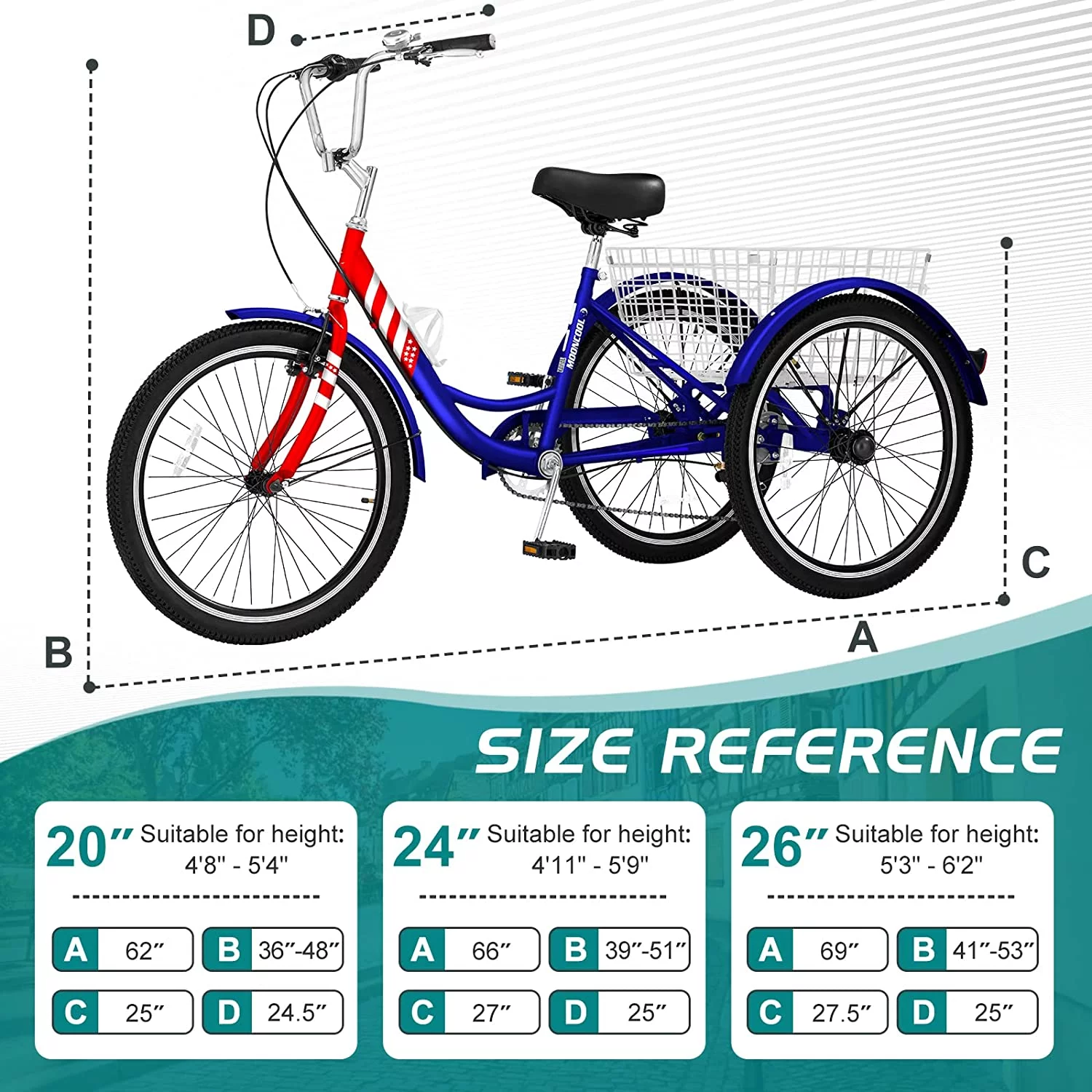 Docred Adult Tricycle 7 Speed 24 Inch Three Wheel Bike Cruiser Trike for Men/Women/Seniors