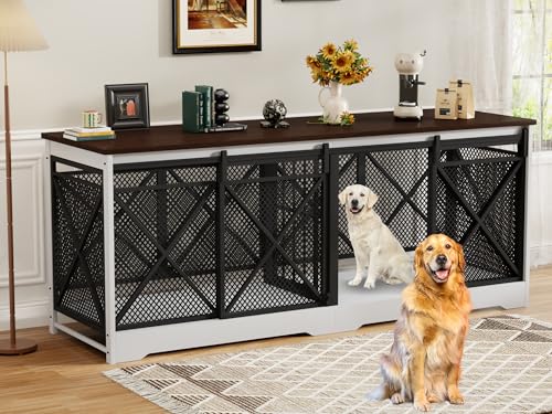 COZPAW 78 Inch Double Dog Crate Furniture, Extra Large Dog Kennel Indoor for Medium Large 2 Dogs