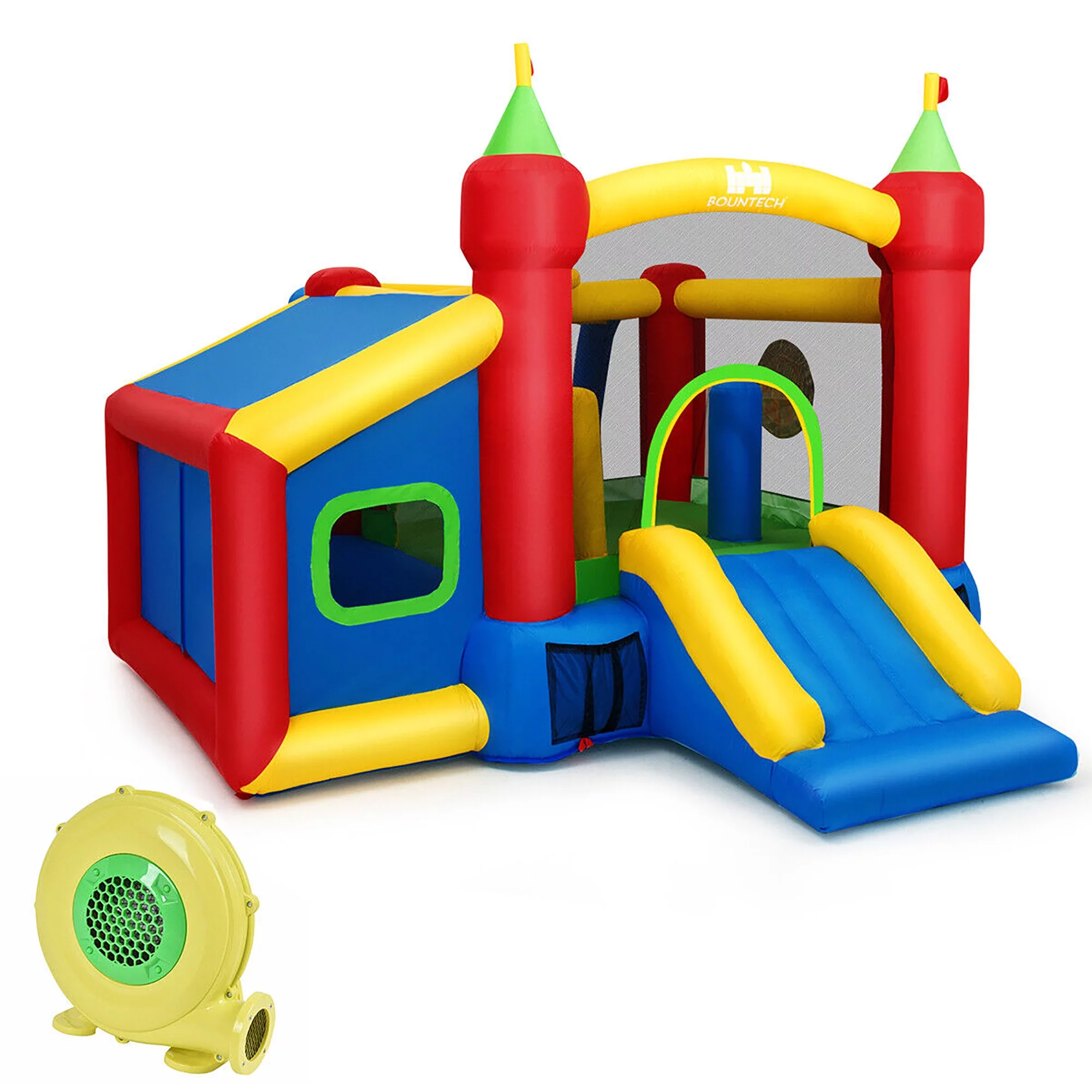 Gymax Inflatable Bounce House Kids Slide Jumping Castle w/ Ball Pit and 480W Blower