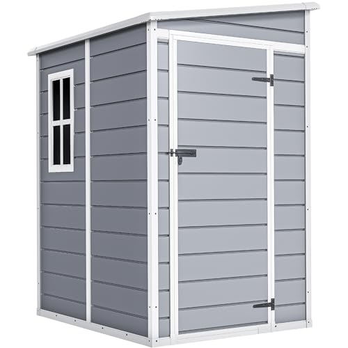 DWVO 5x3ft Resin Outdoor Storage Shed with Floor, Waterproof Lockable Storage Shed with Window, Plastic Outside Tool Storage for Garden, Backyard
