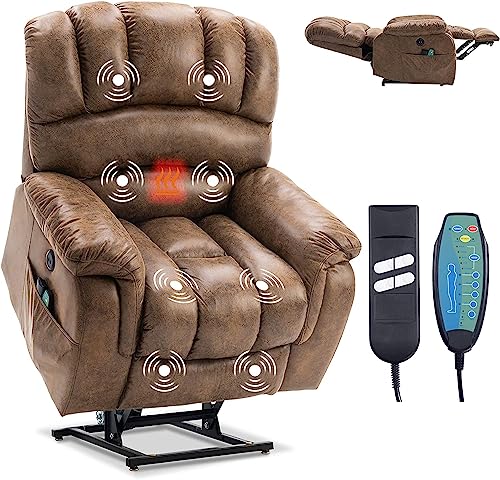 VIVIJASON Large Dual OKIN Motor Lay Flat Sleeper Lift Recliner Chair with Heat & Massage for Elderly