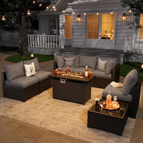 Aoxun 7 Piece Patio Furniture Set Wicker Rattan Patio Sectional Sofa Set Outdoor Seating Furniture with Thickened Cushion, Grey