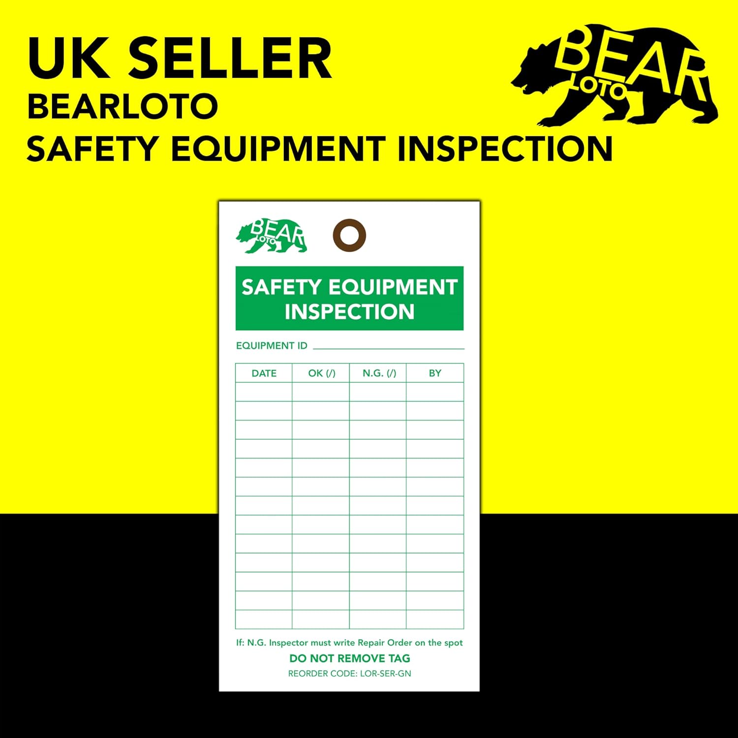 BearLOTO Safety Equipment Inspection Notice - Hazard & Accident Prevention Tag - Multipurpose