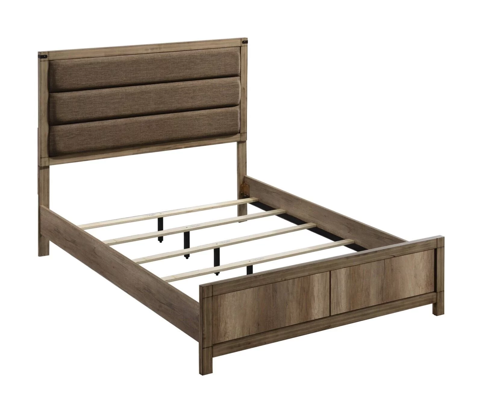 Contemporary 1pc Queen Size Upholstered Panel Bed Light Brown Wood Finish Bedroom Furniture