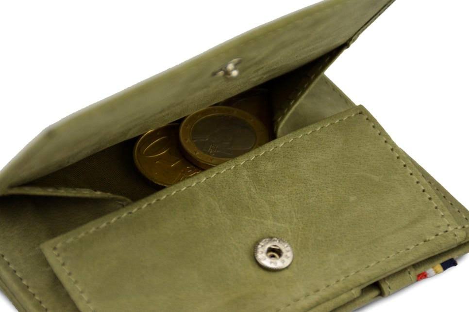 Garzini Magic Wallet Cavare RFID Leather with Pull-Tab - Olive Green