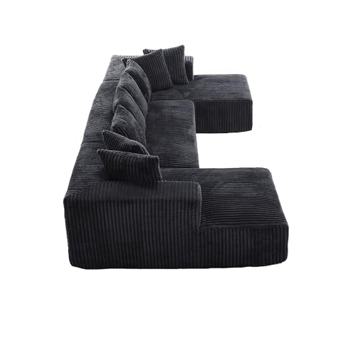 131" Modular Sectional Sofa Cloud Couch, Corduroy Memory Foam Black Sectional Couches for Living Room, Modern Deep Seat Boneless Sofa
