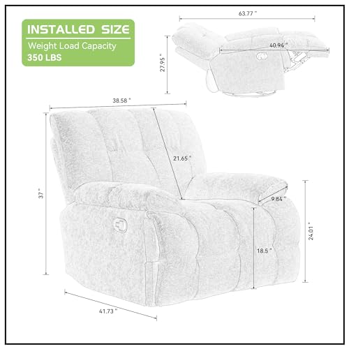 JUSTONE Swivel Rocker Recliner Chair, 360 Degree Swivel Chair Manual Recliner Single Sofa Couch