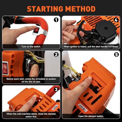 85cc 4HP Post Hole Digger Gas Powered, Gas Earth Auger/Ice Auger, with 3 Drill Bits 4"/8"/12" + 2 Extension Bar