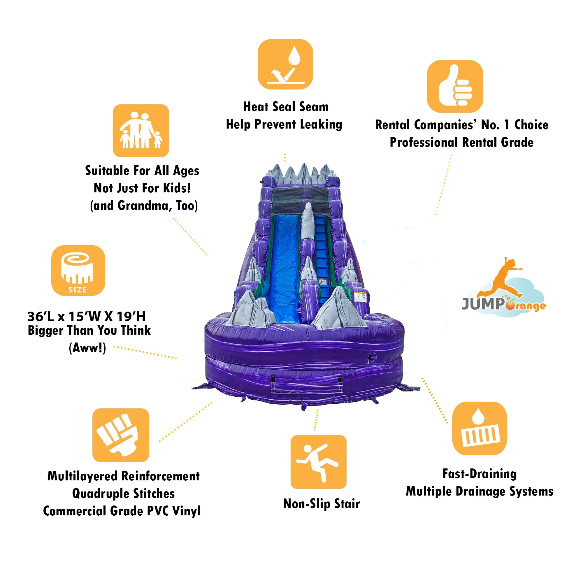 JumpOrange Dark Night Commercial Grade Inflatable Water Slide with Splash Pool | for Adults and Kids | Includes Blower
