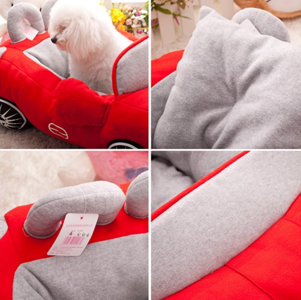 BADASS SHARKS Cool Sports Car Shaped Pet Dog Bed House Small Dog Cat House Waterproof Warm Soft Puppy Sofa Kennel Black/Yellow/Red (Red)