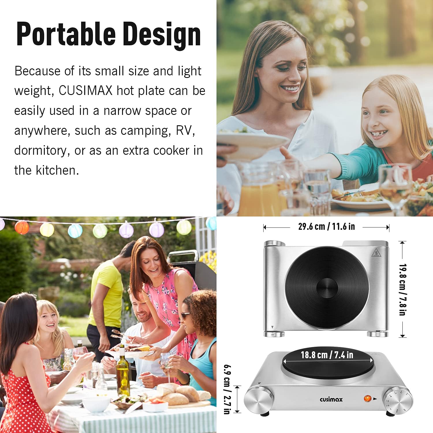 Cusimax Hot Plate Electric Burner Single Burner Cast Iron hot plates for cooking Portable Burner 1500W with Adjustable Temperature Control Stainless