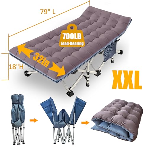 2 Pack Camping Cot with Mattress Comfortable Cot Bed Folding Cot Heavy Duty Cots for Sleeping with Carry Bag for Adults Kids Guest Bed Outdoor Indoor